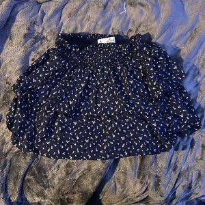 Dark Blue Ruffled Skirt with White Flowers